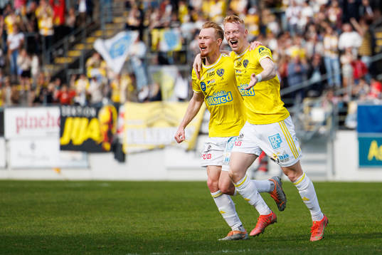 Falkenbergs Linus Borgström och Wilhelm Ärlig jublar