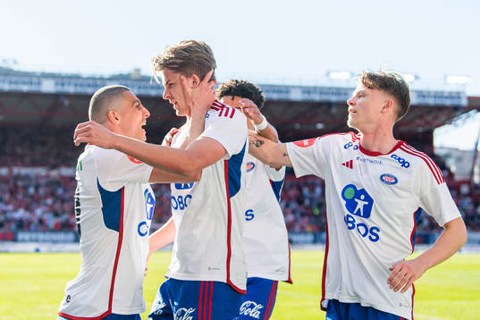 Mohamed Ofkir and Henrik Heggheim of Vålerenga celebrate