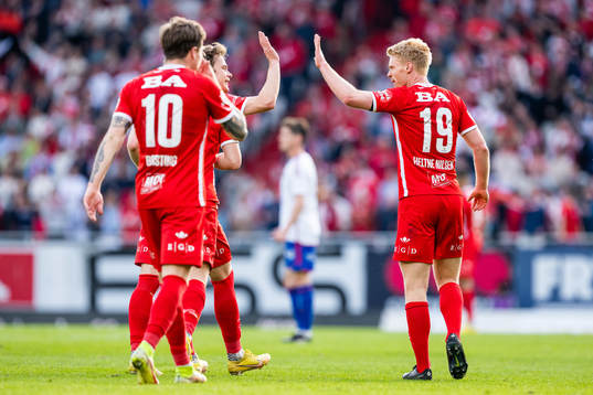 Sivert Heltne Nilsen of Brann celebrates scoring 2-1