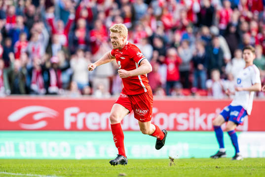 Sivert Heltne Nilsen of Brann celebrates scoring 2-1