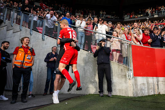 Sivert Heltne Nilsen of Brann celebrates scoring 2-1