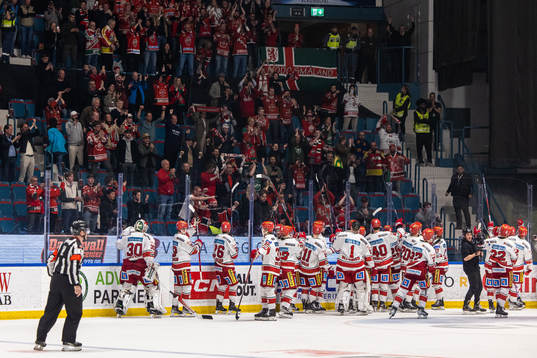 Modos spelare jublar framför supportrarna