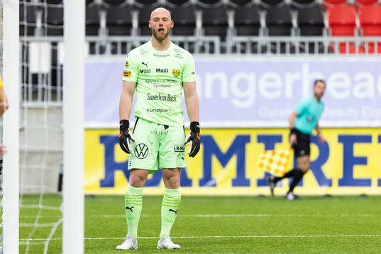 Mjällbys målvakt Alexander Lundin deppar