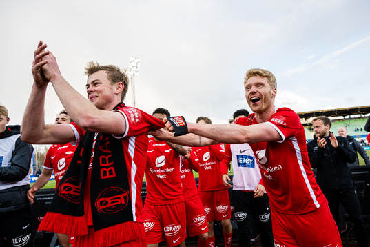 Aune Heggebø and Sivert Heltne Nilsen of Brann celebrates