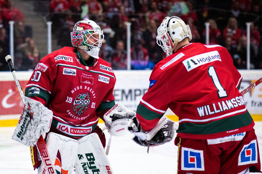 Modos målvakt Kristers Gudlevskis byter med målvakt Tex