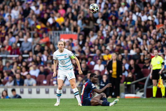 Magdalena Eriksson of Chelsea and Asisat Oshoala of
