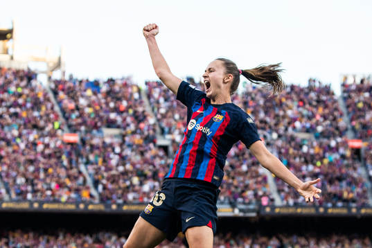Caroline Graham Hansen of Barcelona celebrates