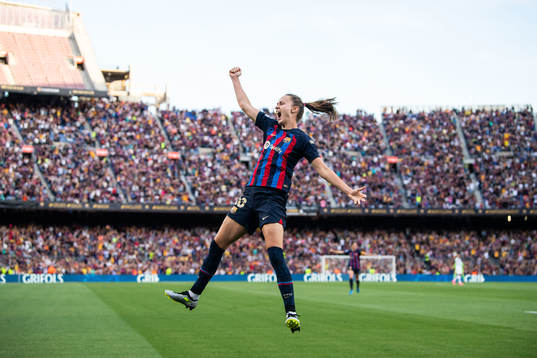 Caroline Graham Hansen of Barcelona celebrates
