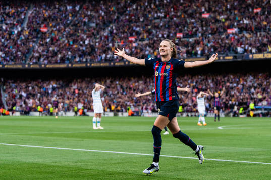 Caroline Graham Hansen of Barcelona celebrates
