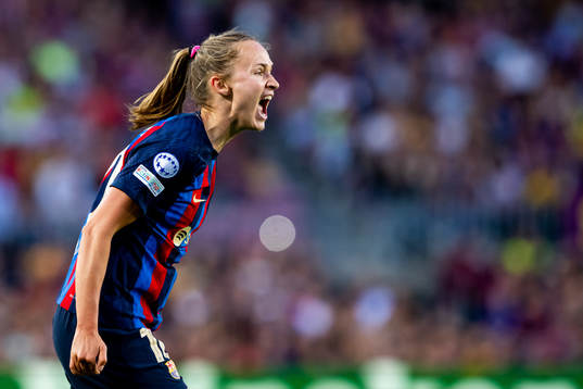 Caroline Graham Hansen of Barcelona reacts