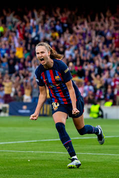Caroline Graham Hansen of Barcelona celebrates