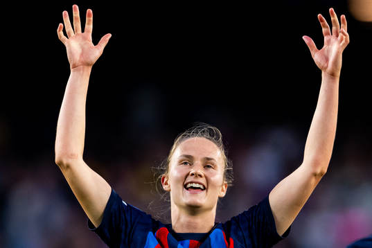 Caroline Graham Hansen of Barcelona celebrates