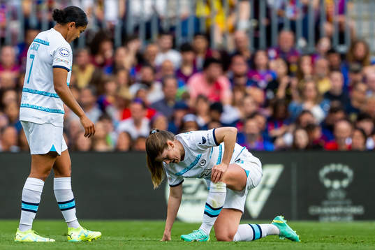 Maren Mjelde of Chelsea in pain