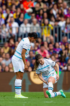Maren Mjelde of Chelsea in pain