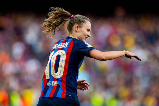 Caroline Graham Hansen of Barcelona celebrates