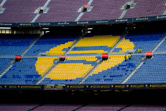 General view of the Spotify logo at Camp Nou
