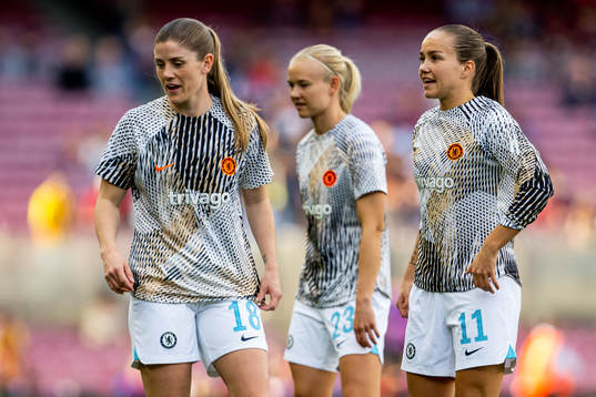 Maren Mjelde, Pernille Harder and Guro Reiten of Chelsea