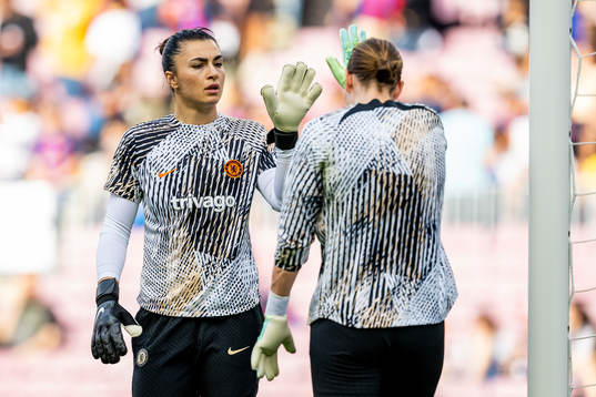Goalkeeper Zecira Musovic of Chelsea warms up