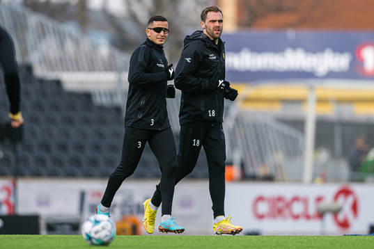 Omar Elabdellaoui and Brede Moe of Bodø/Glimt warms up