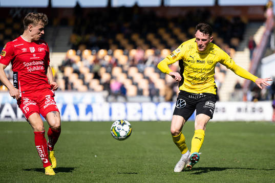 Mjällbys Noah Persson och Elfsborgs Jeppe Møldrup Okkels