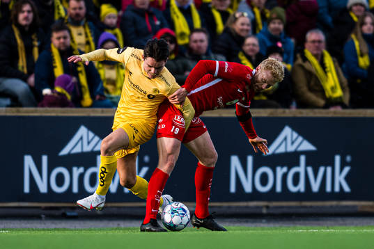 Sivert Heltne Nilsen of Brann and Hugo Vetlesen of