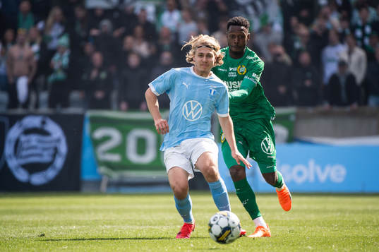 Malmö FFs Sebastian Nanasi och Hammarbys Shaquille Pinas