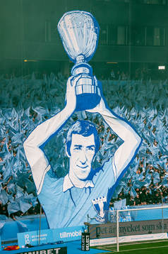 Malmö FFs tifo innan fotbollsmatchen i Allsvenskan mellan
