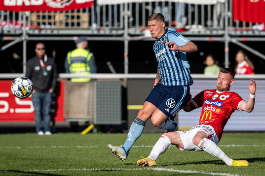 Djurgårdens Victor Edvardsen och Degerfors Rasmus Örqvist
