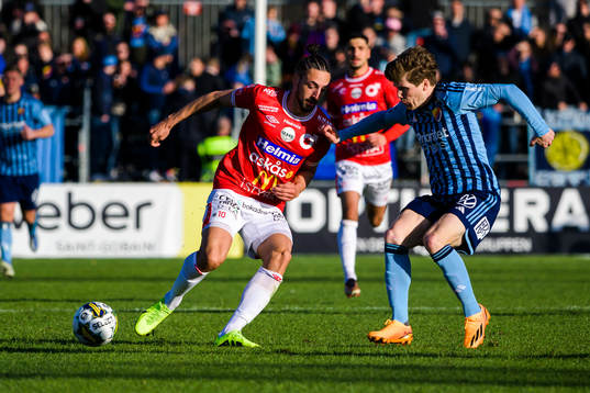 Degerfors Dijan Vukojevic och Djurgårdens Oliver Berg