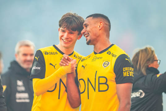 Magnus Knudsen and Ruben Gabrielsen of Lillestrøm celebrate
