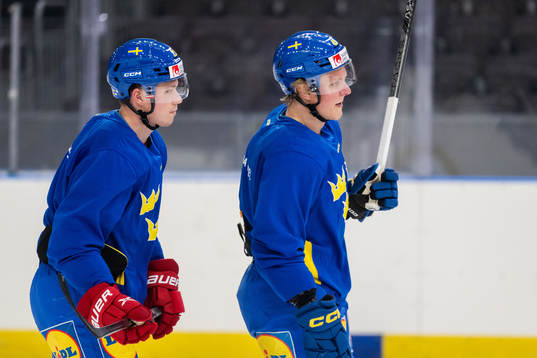 Lucas Raymond and Fabian Zetterlund of Sweden at a practice