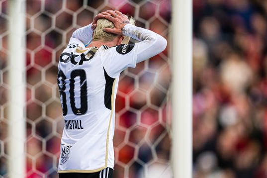 Kristall Mani Ingason of Rosenborg looks dejected