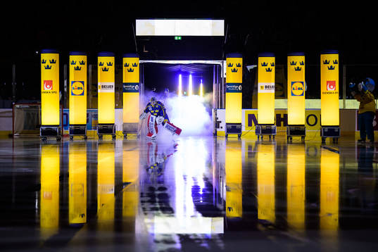 Goaltender Lars Johansson of Sweden enters the ice for the
