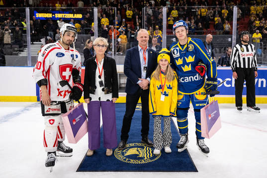 Andres Ambühl of Switzerland and Lucas Raymond of Sweden