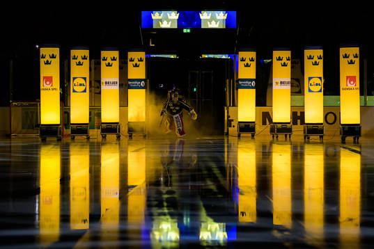 Goaltender Lars Johansson of Sweden enters the ice for the