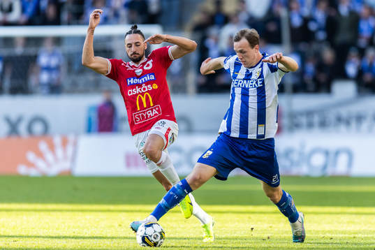 Degerfors Dijan Vukojevic och IFK Göteborgs Adam Carlén