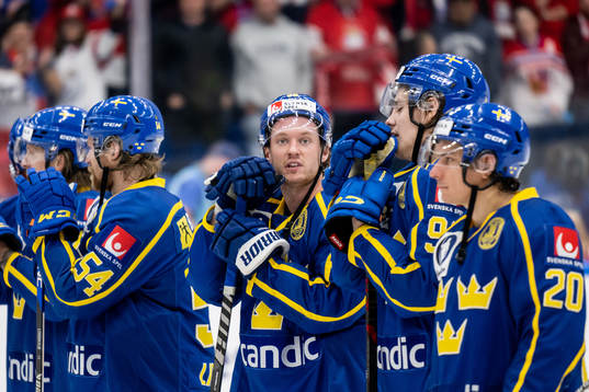 Rasmus Sandin of Sweden looks dejected