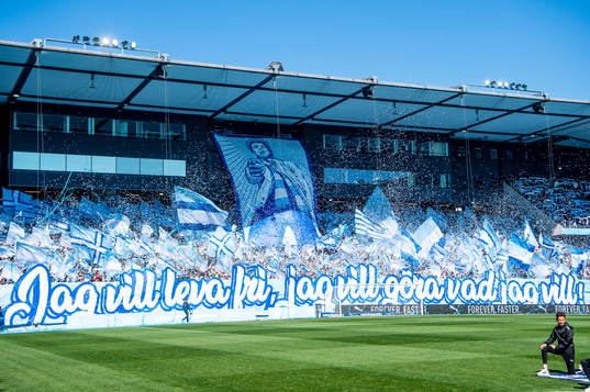 Malmös tifo innan fotbollsmatchen i Allsvenskan mellan