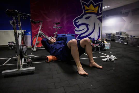 Goaltender Jesper Wallstedt of Sweden warms up