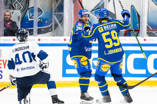 André Petersson and Linus Johansson of Sweden celebrate