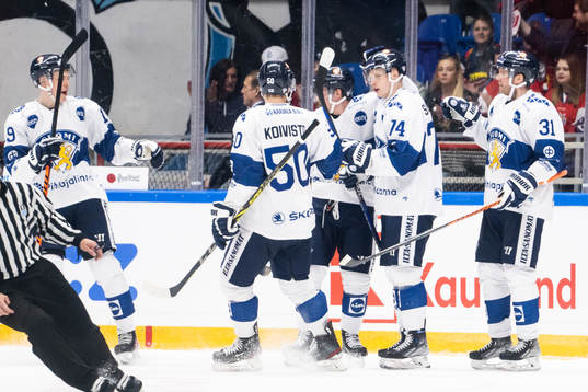 Antti Suomela of Finland celebrate with teammates