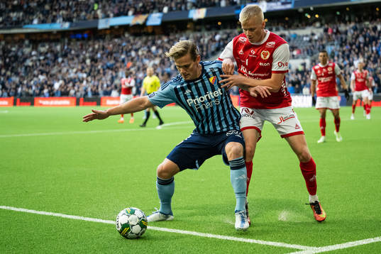 Djurgårdens Hampus Finndell och Kalmars Axel Lindahl