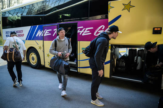 Lucas Raymond and Jacob de la Rose of Sweden arrive to the
