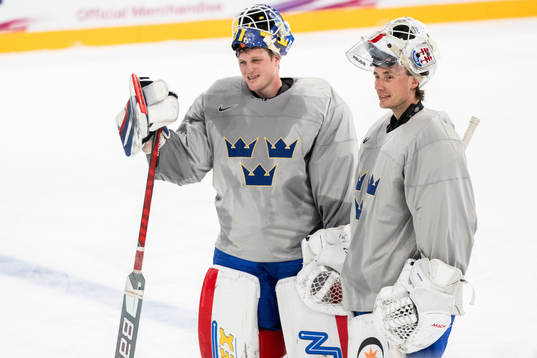 Goaltender Lars Johansson and goaltender Jacob Johansson of