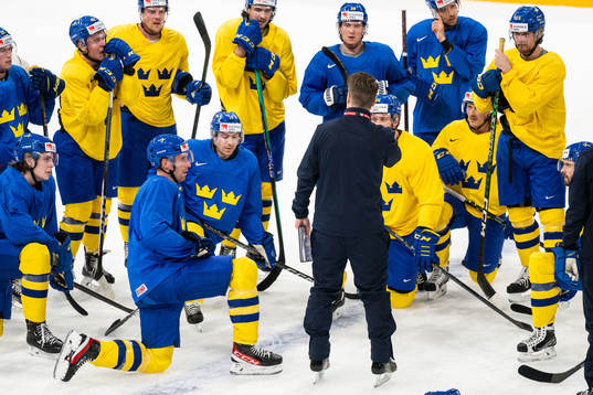 Patrik Nemeth of Sweden listens to head coach Sam Hallam at