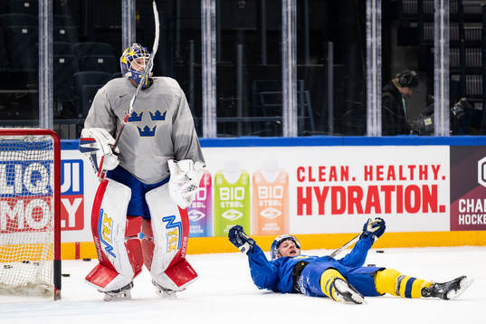 Goaltender Lars Johansson and Alexander Nylander of Sweden