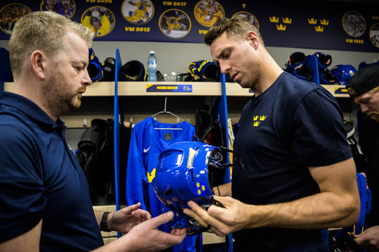 Equipment manager Mikael Lundström and Patrik Nemeth of
