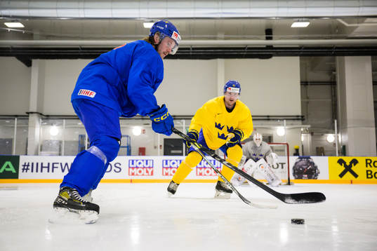 Jonathan Pudas and Carl Grundström of Sweden at a practice