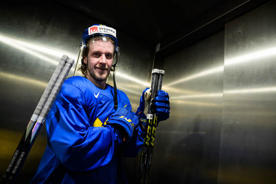 Jonathan Pudas of Sweden in an elevator