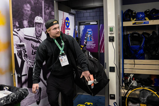 Carl Grundström of Sweden arrives to the arena and